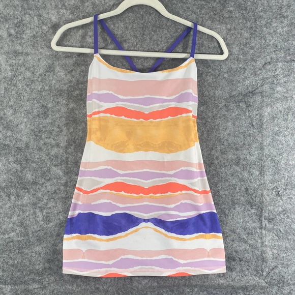 Lululemon Tank Top 4 Dancing Warrior Fitted Strappy Bleacher Stripe Athletic - Picture 2 of 14